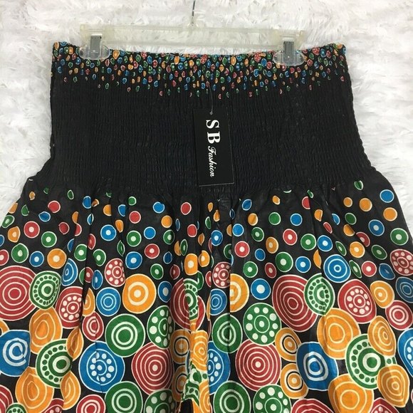 S.B Fashion Funky Bohemian Boho Hippie Pull-On Pants Loud Print Elastic Waist - Picture 3 of 8